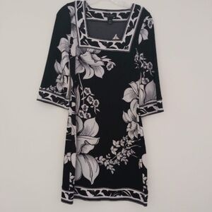 WHBM square neck dark floral print tunic dress bell sleeves